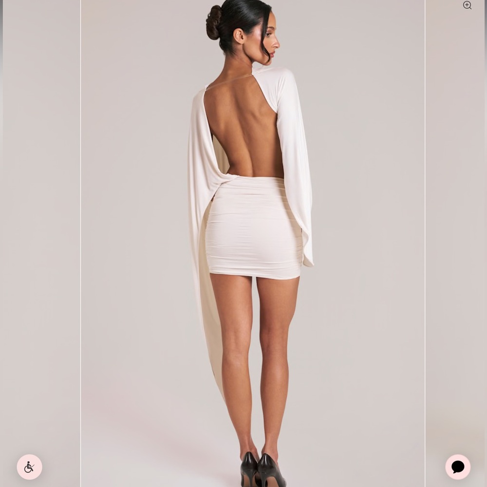 Oh Polly - Lida Draped Cape Mini Dress in Ivory - Picture 3 of 6